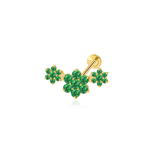 Titanium Green Emerald Trio Blooming Flower Stud