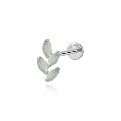 Titanium Quartus Green Aventurine Climbing Leaf Flat Back Stud