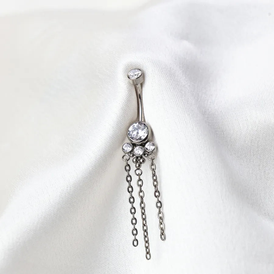 Titanium Tyche Dangling Gemstone Belly Ring