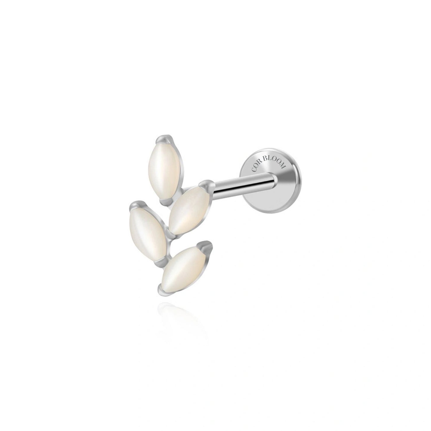 Titanium Quartus White Jade Climbing Leaf Flat Back Stud