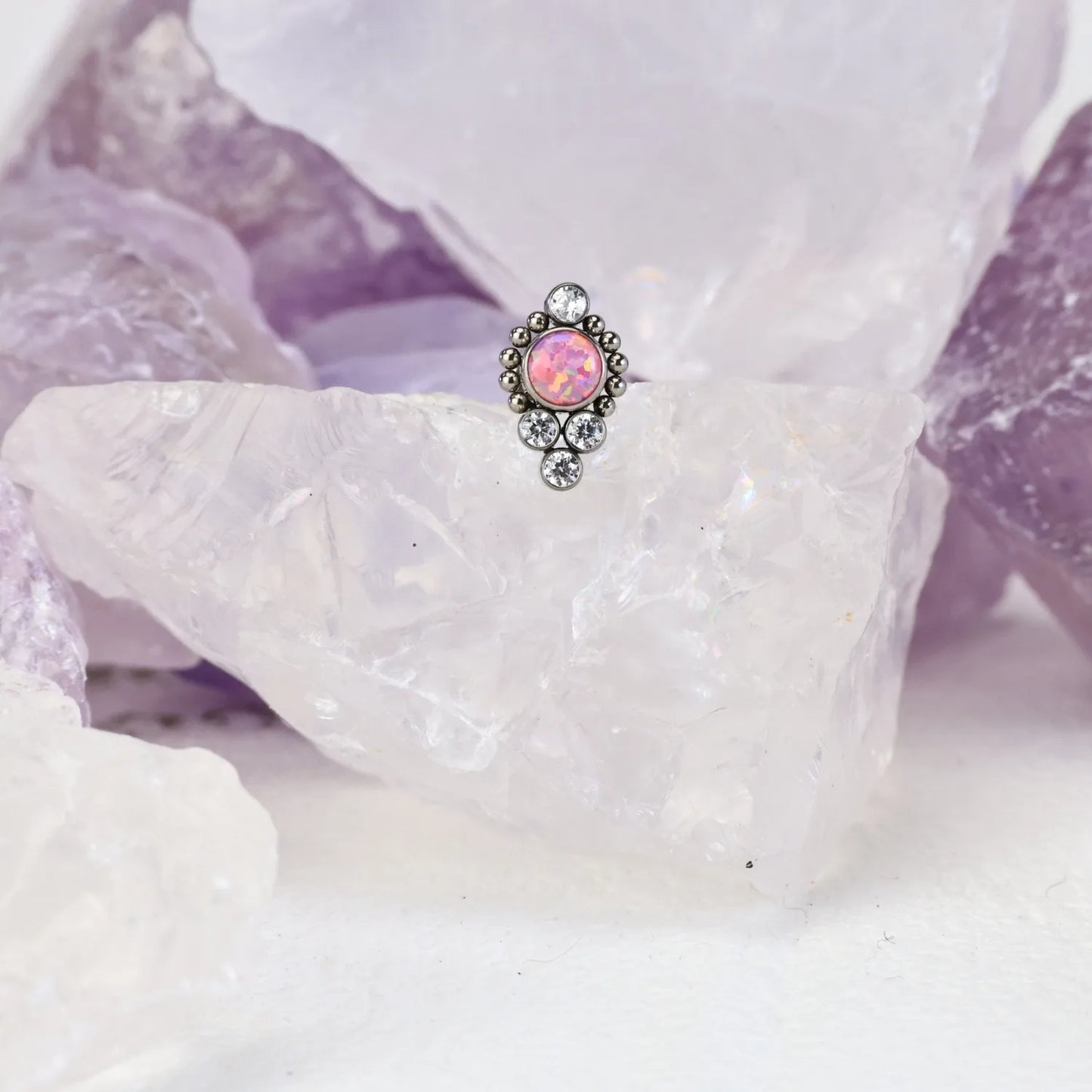 Titanium Vanya Pink Opal Flat Back Stud