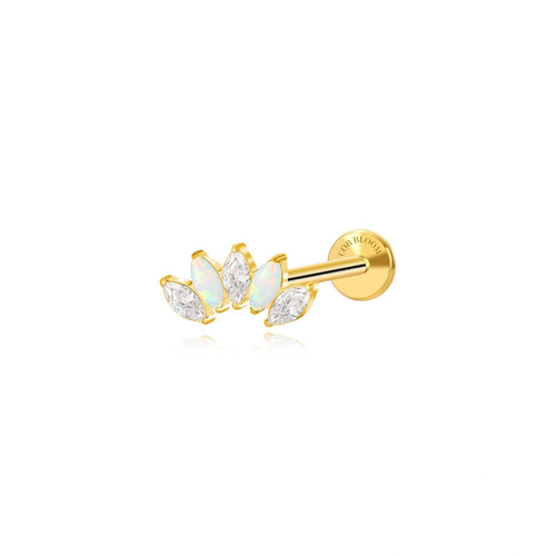 Titanium White Opal&Crystal 5-Petal Marquise Stud