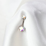 Titanium Simple Heart Belly Ring - Northern Light/AB Stone