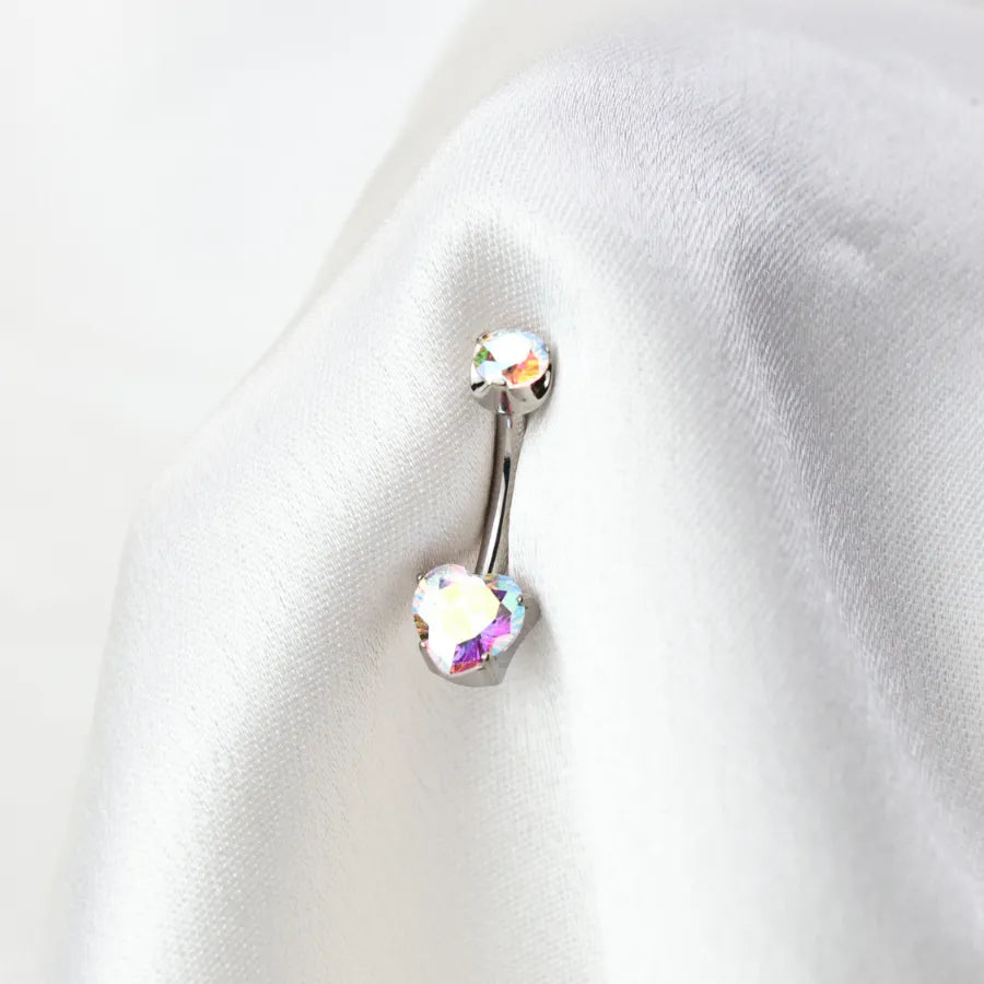 Titanium Simple Heart Belly Ring - Northern Light/AB Stone