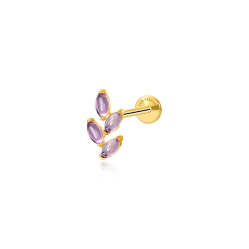 Titanium Quartus Purple Crystal Leaf Flat Back Stud