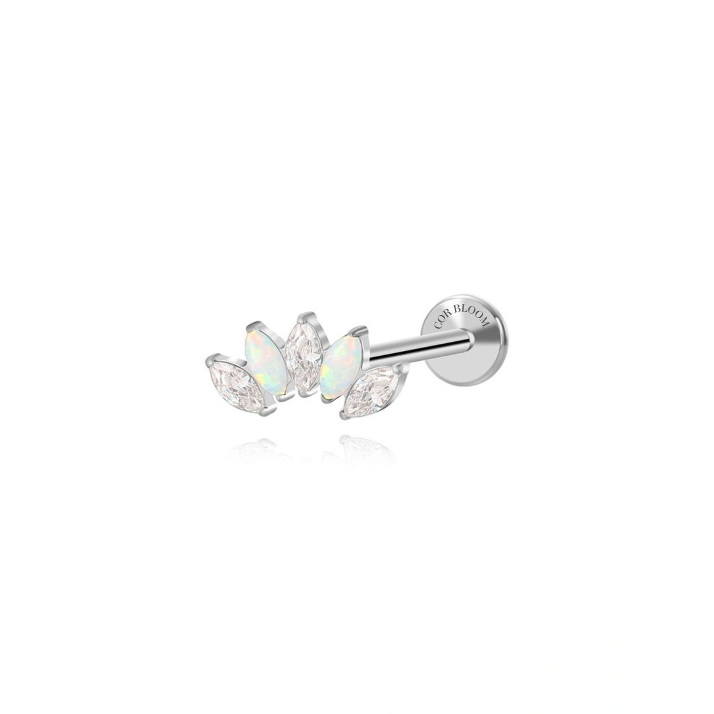 Titanium White Opal&Crystal 5-Petal Marquise Stud