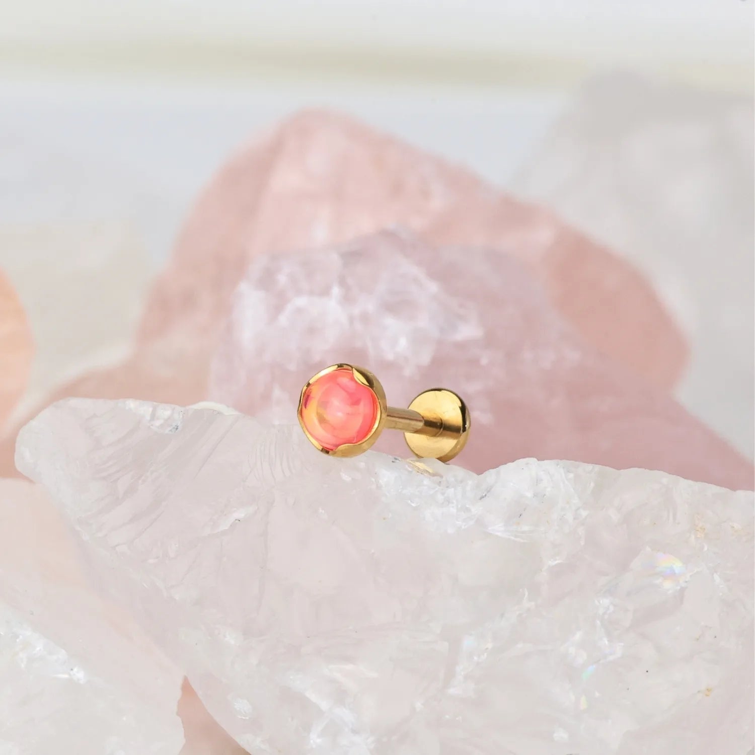 Titanium Ripe Cherry Ruby Aurora Opal Piercing Stud