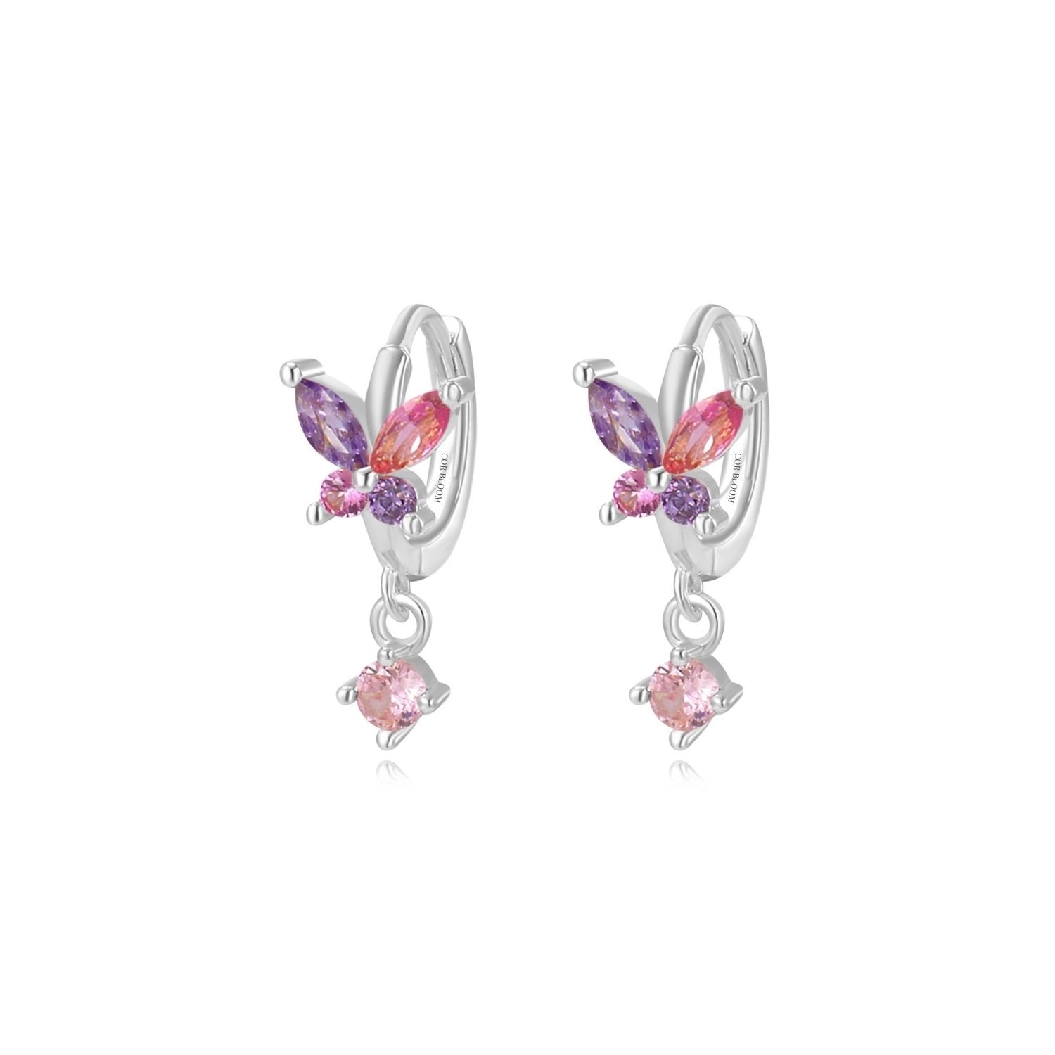 Nefeli Butterfly Huggie Earrings - Amethyst & Ruby