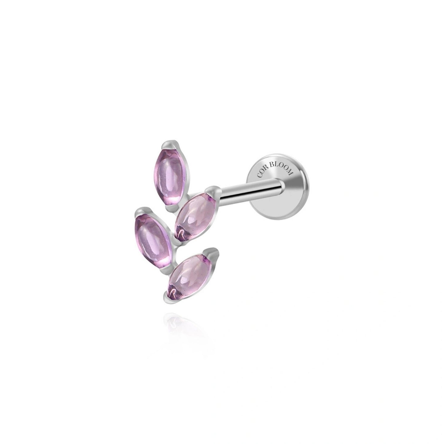 Titanium Quartus Purple Crystal Leaf Flat Back Stud