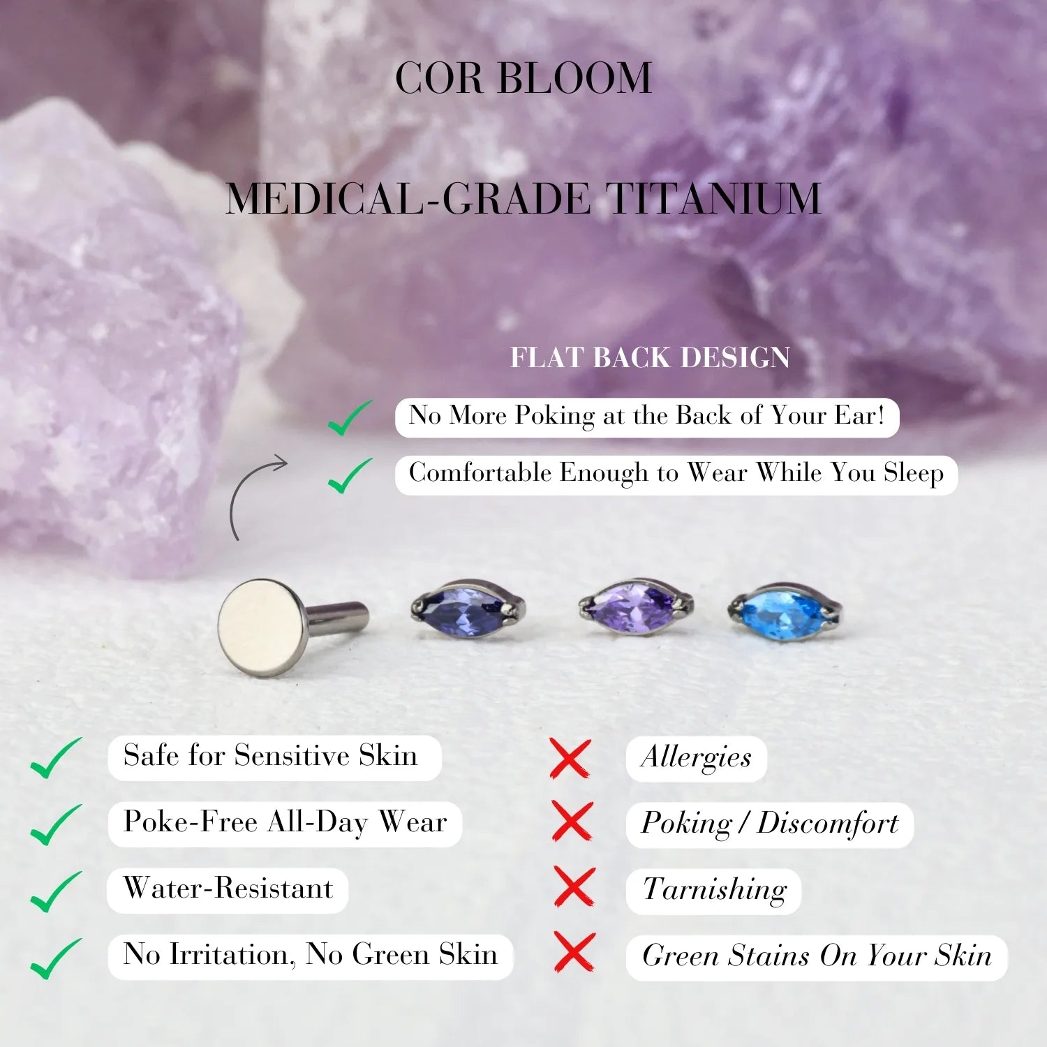 Titanium Elynn Deep Aquamarine Marquise Flat Back Stud