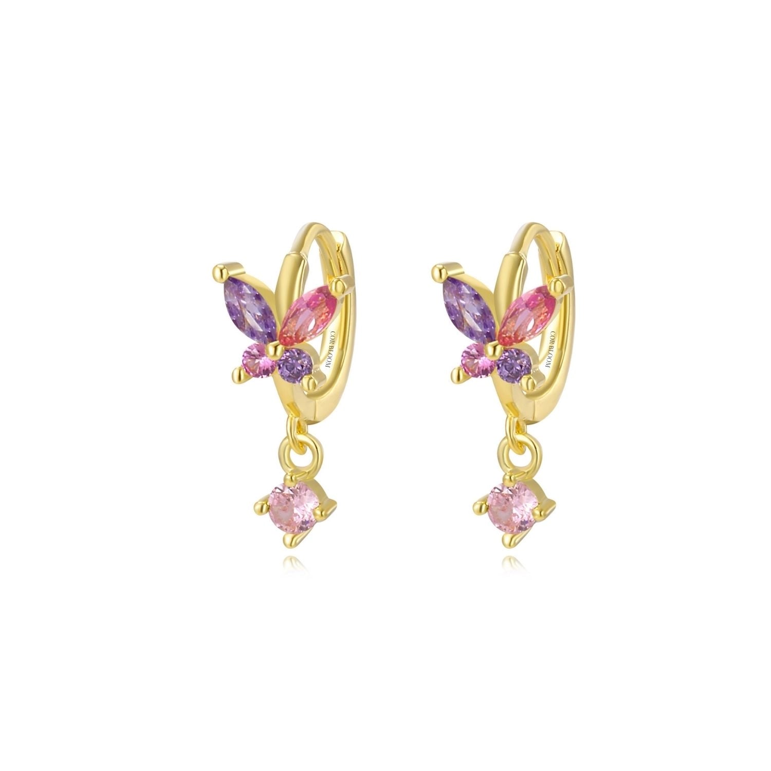 Nefeli Butterfly Huggie Earrings - Amethyst & Ruby