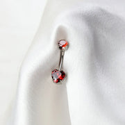 Titanium Simple Heart Belly Ring - Red Garnet