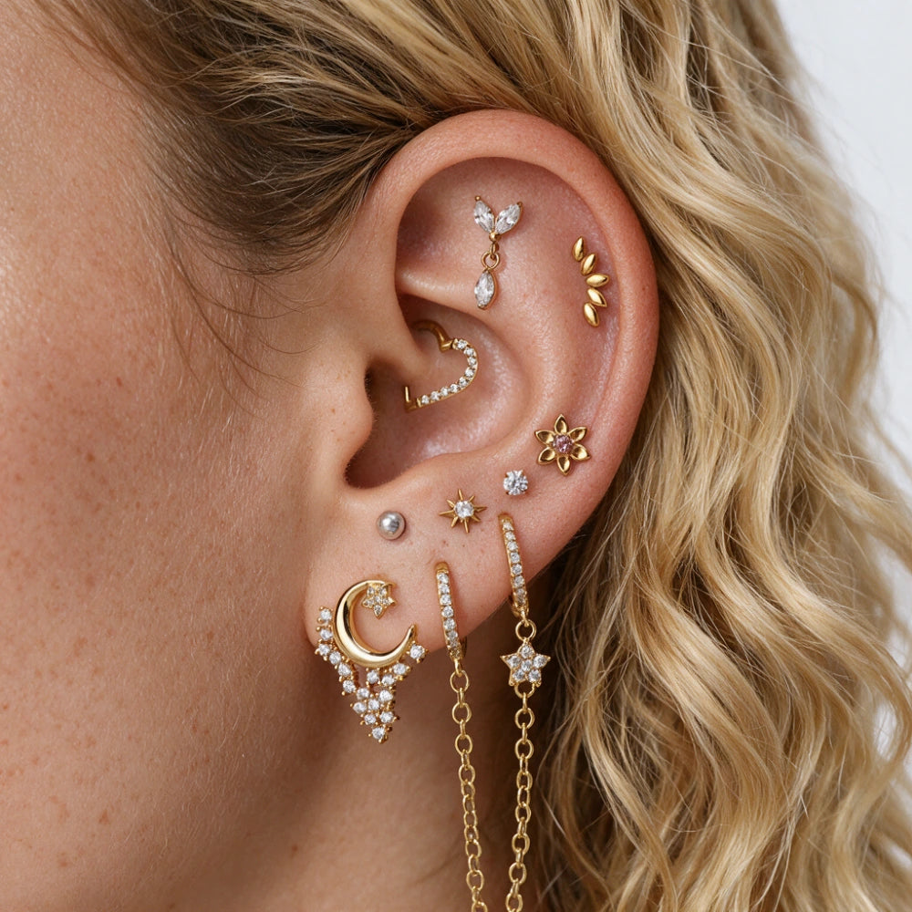 Titanium Cathal Pave Heart Daith Hoop | Septum Clicker