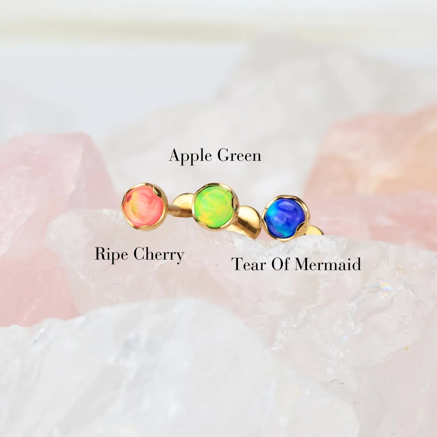 Titanium Ripe Cherry Ruby Aurora Opal Piercing Stud