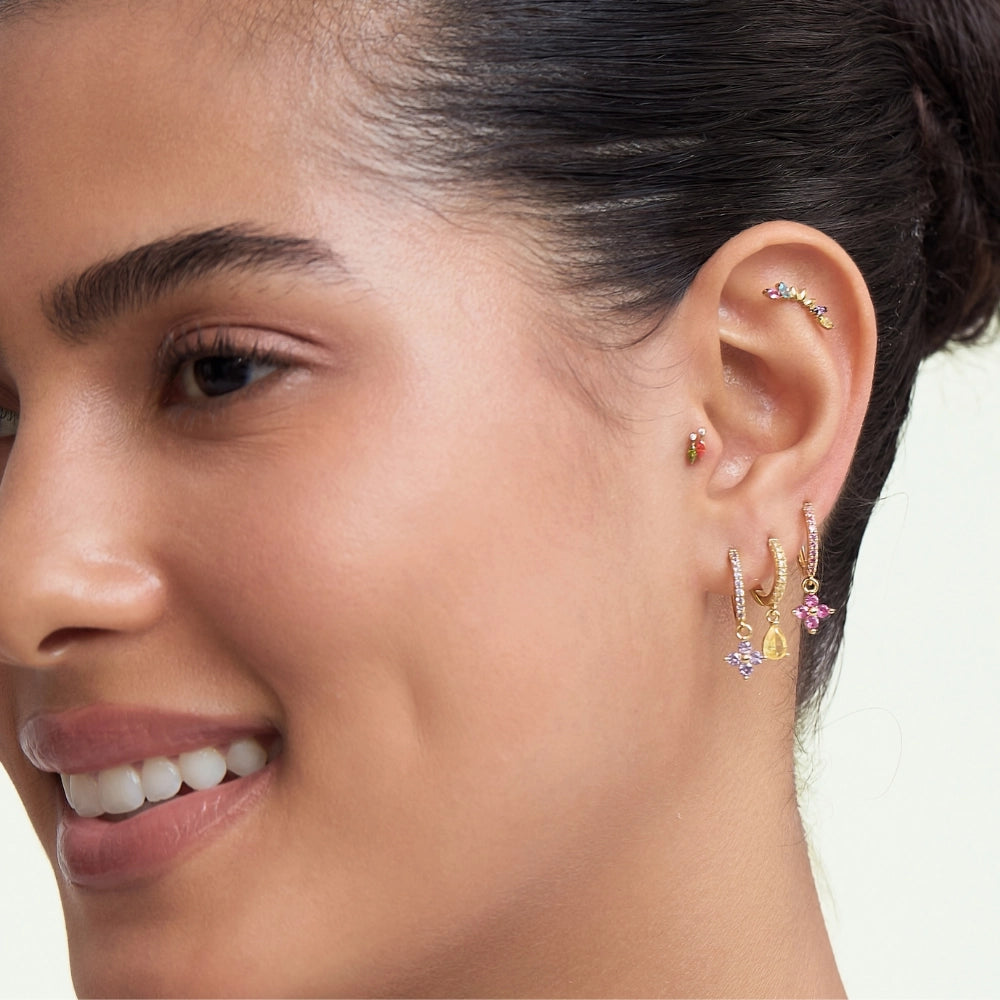 Avra Ruby Four-Leaf Clover Pave Hoops
