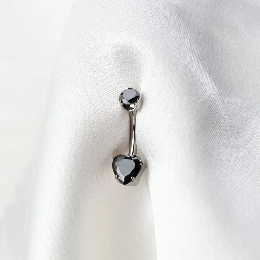 Titanium Simple Heart Belly Ring - Black Spinel