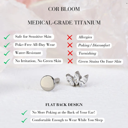 Titanium Mini Three-Petal Flat Back Piercing Stud