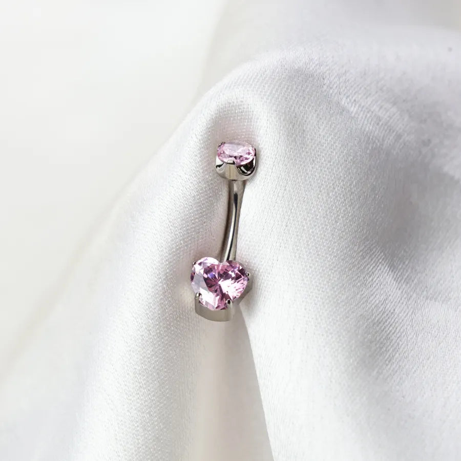Titanium Simple Heart Belly Ring - Pink Tourmaline