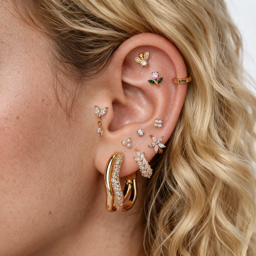 Titanium Aretha Small Crystal Four-Leaf Clover Stud