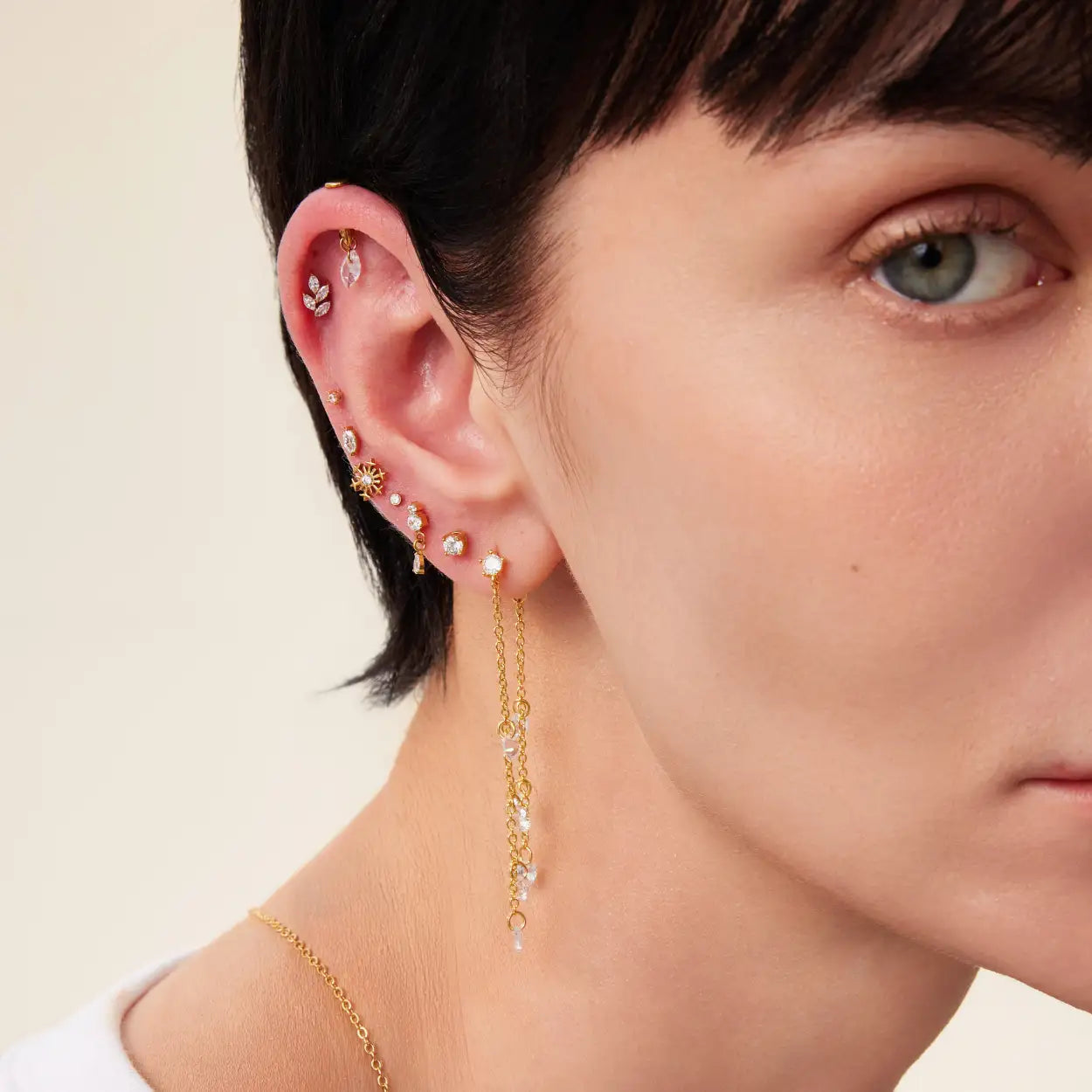 Titanium Floating Marquise Diamond Charm Stud | Vertical Helix Stud