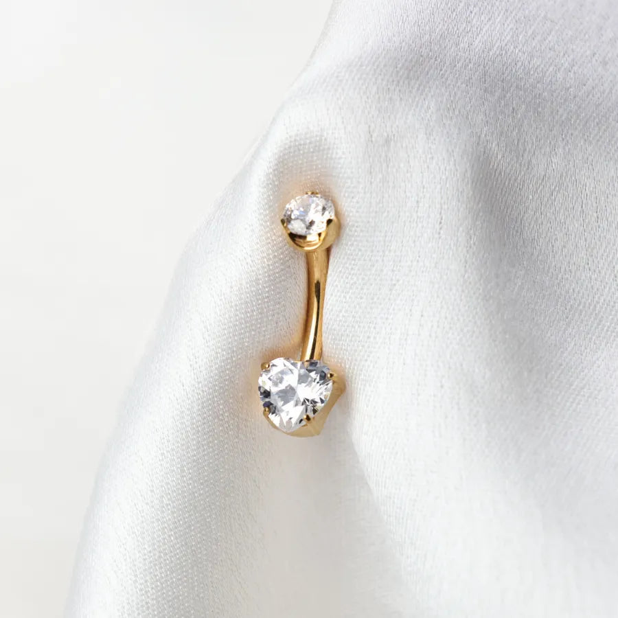 Titanium Simple Heart Belly Ring - White Diamond