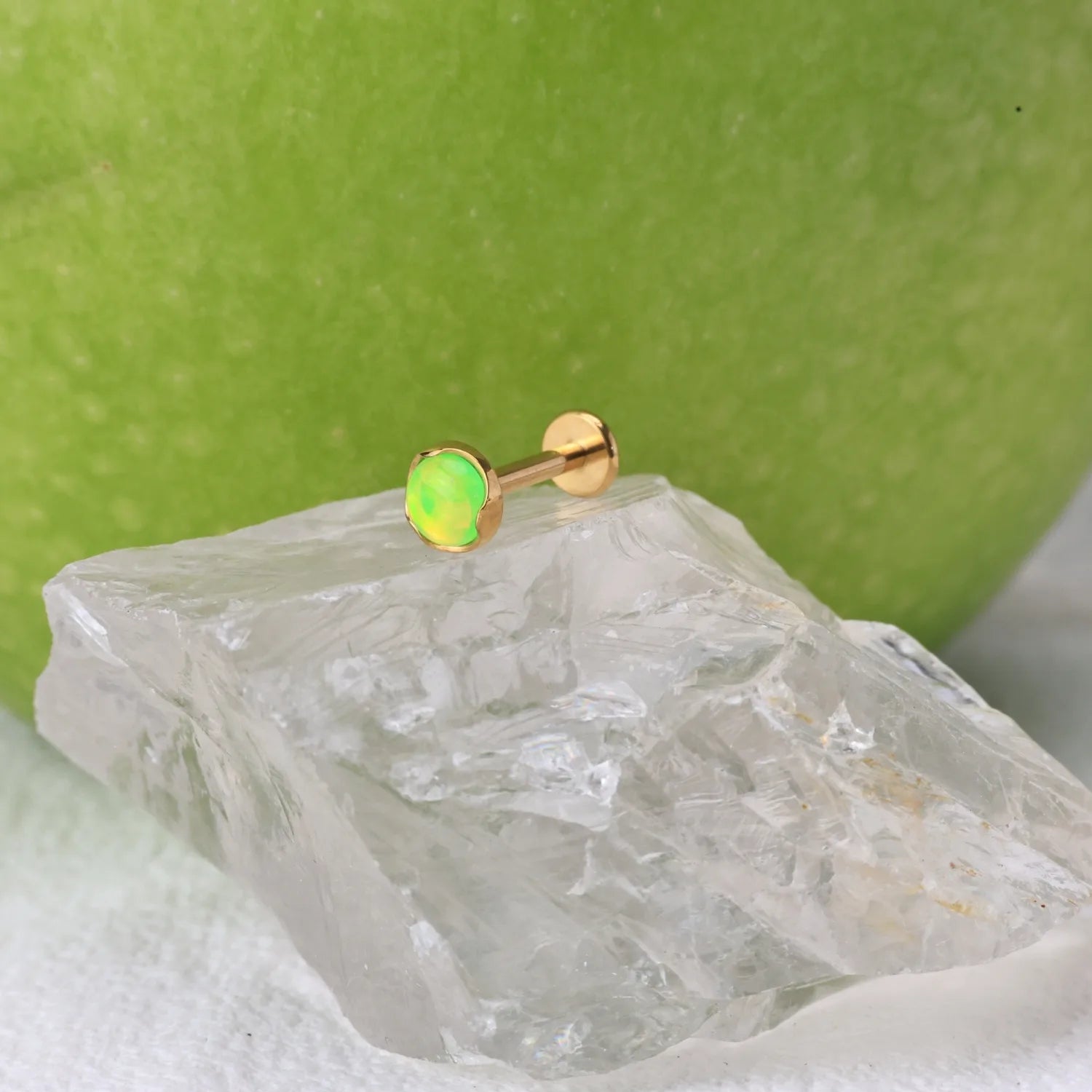 Titanium Apple Green Aurora Opal Piercing Stud