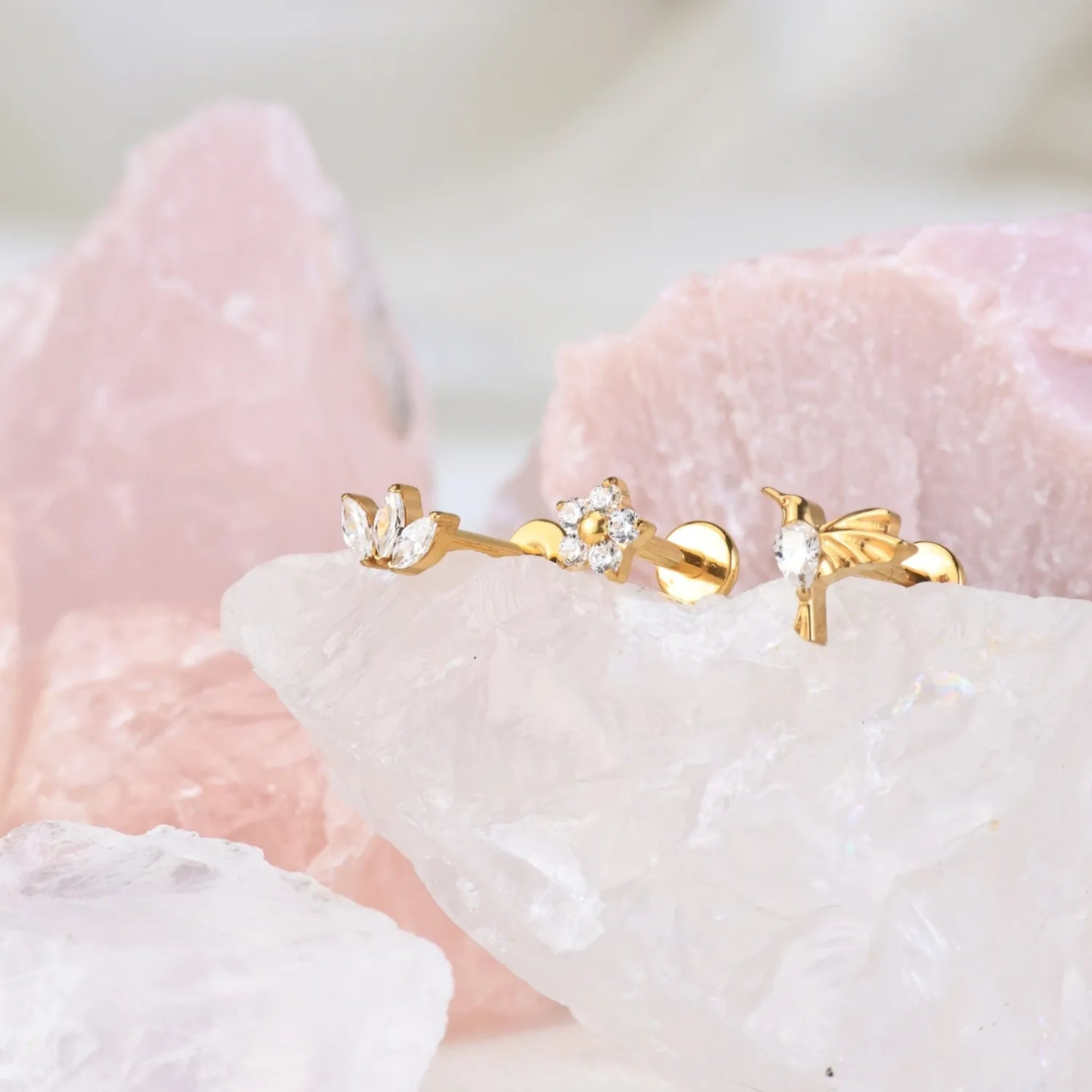 Titanium Dainty Little Diamond Flower Piercing Stud