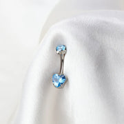 Titanium Simple Heart Belly Ring - Aquamarine