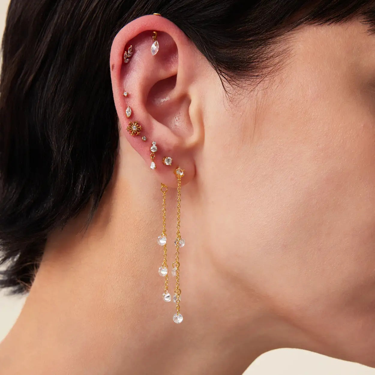 Titanium Floating Marquise Diamond Charm Stud | Vertical Helix Stud