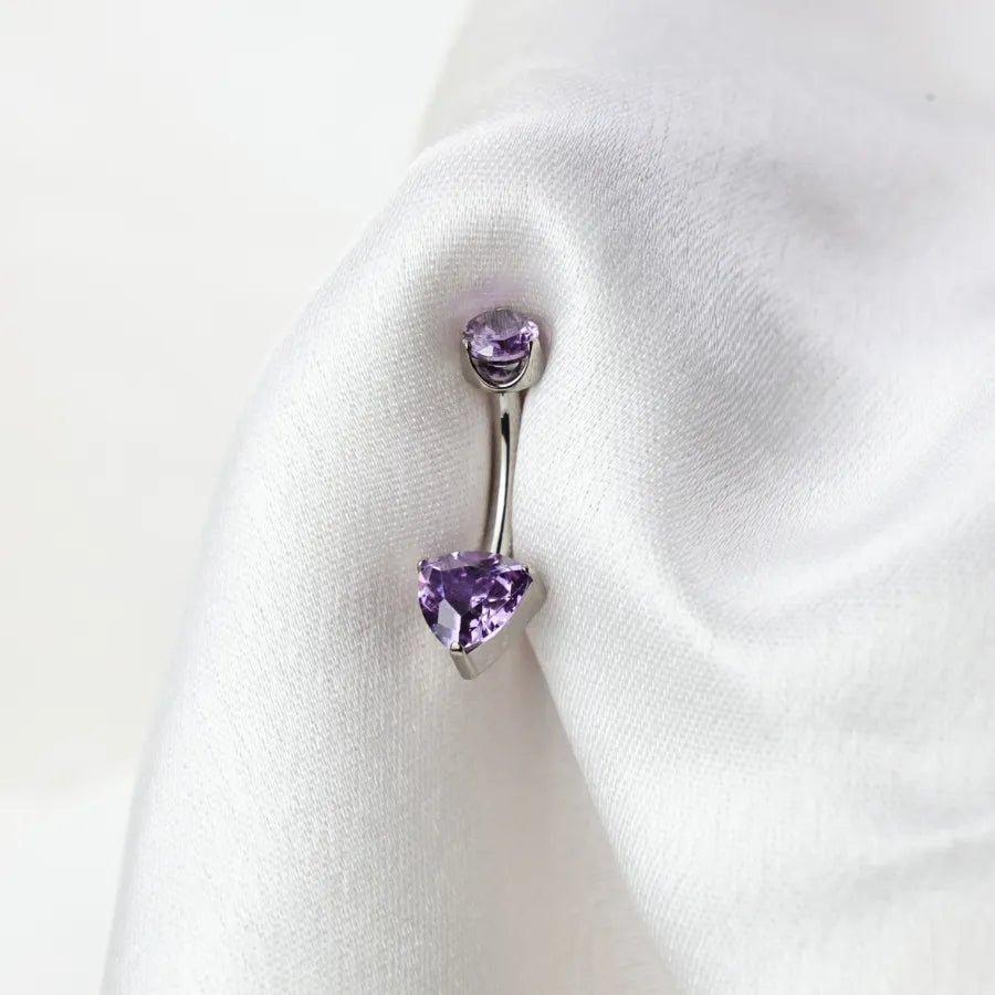 Titanium Simple Heart Belly Ring - Amethyst