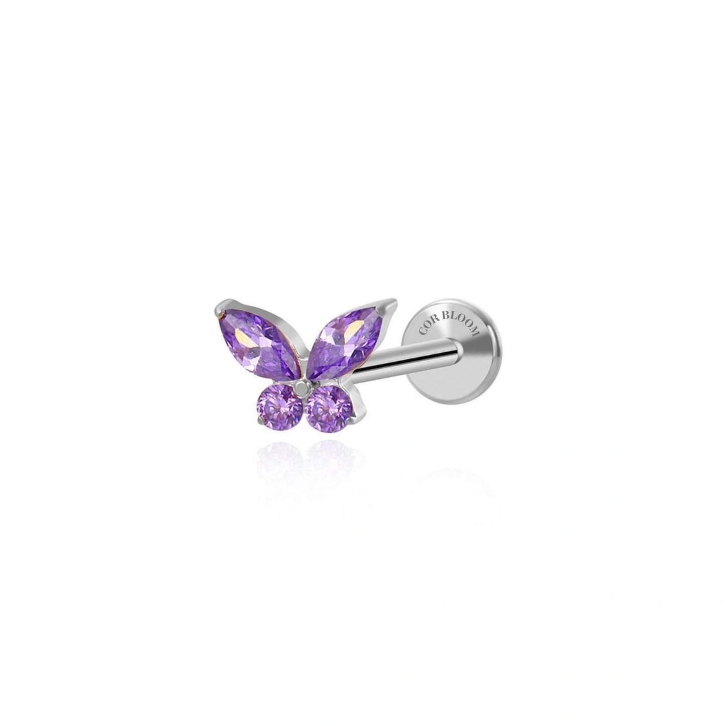 Titanium Kimana Amethyst Butterfly Flat Back Stud