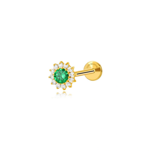 Titanium Green Emerald Sunflower Flat Back Stud