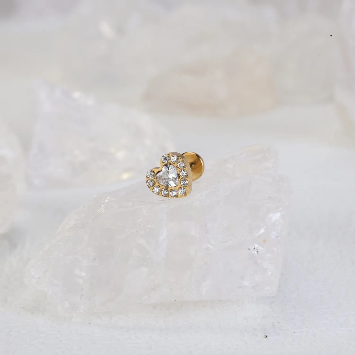 Titanium Diamond Heart Flat Back Piercing Stud