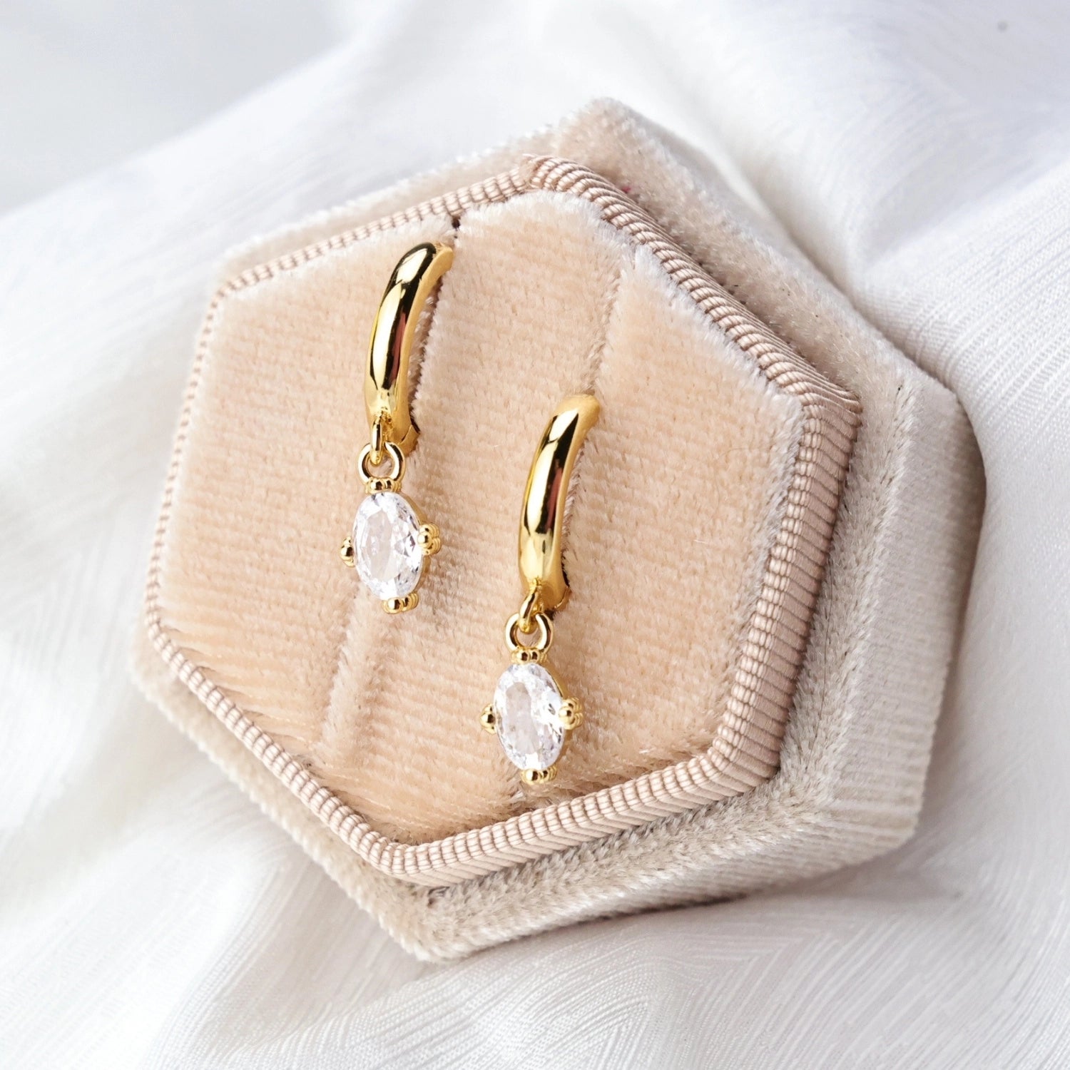 Aleia White Crystal Oval Hoop Earrings