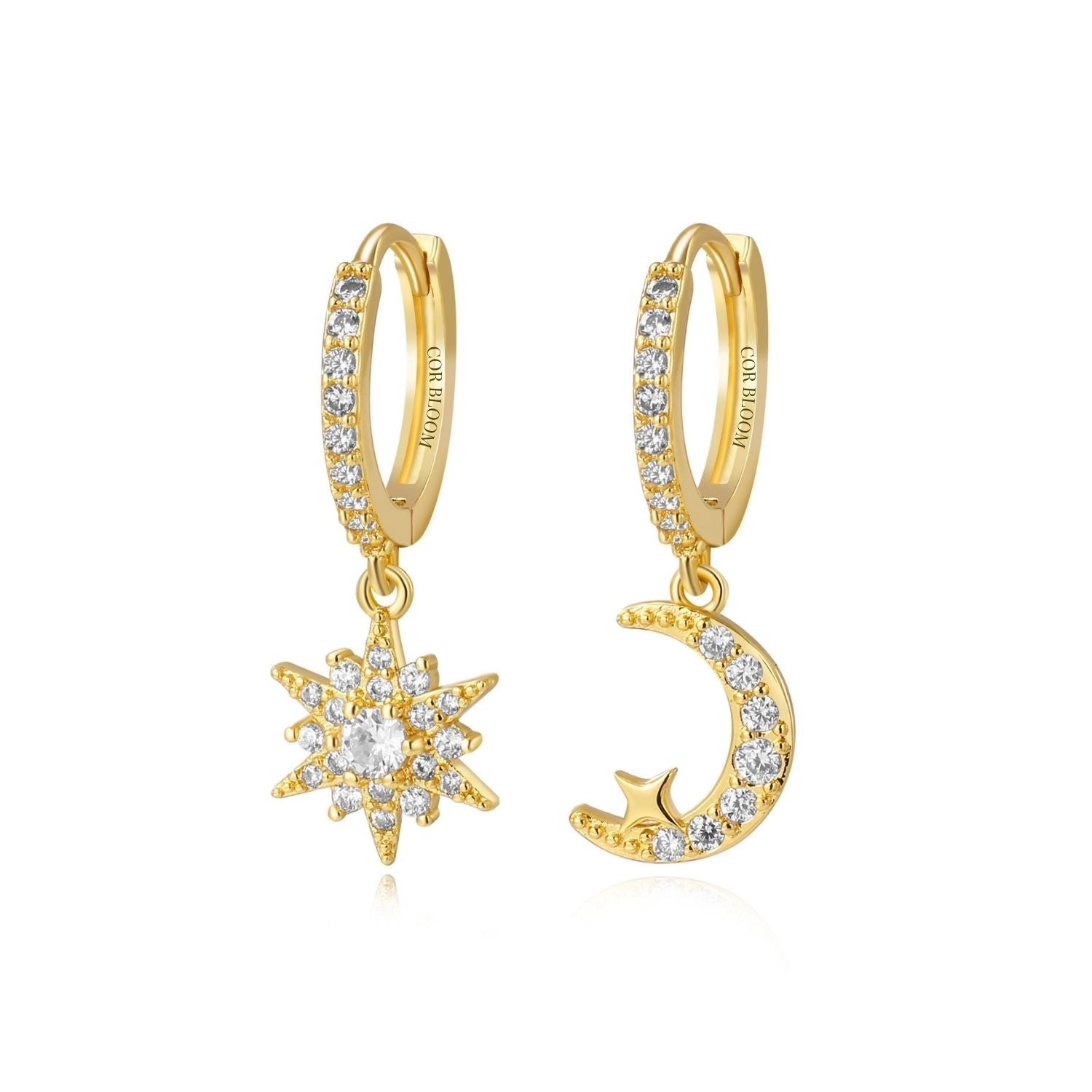 Estelle Crescent Moon & Guiding Star Hoop Earrings - Crystal
