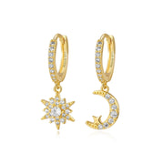 Estelle Crescent Moon & Guiding Star Hoop Earrings - Crystal