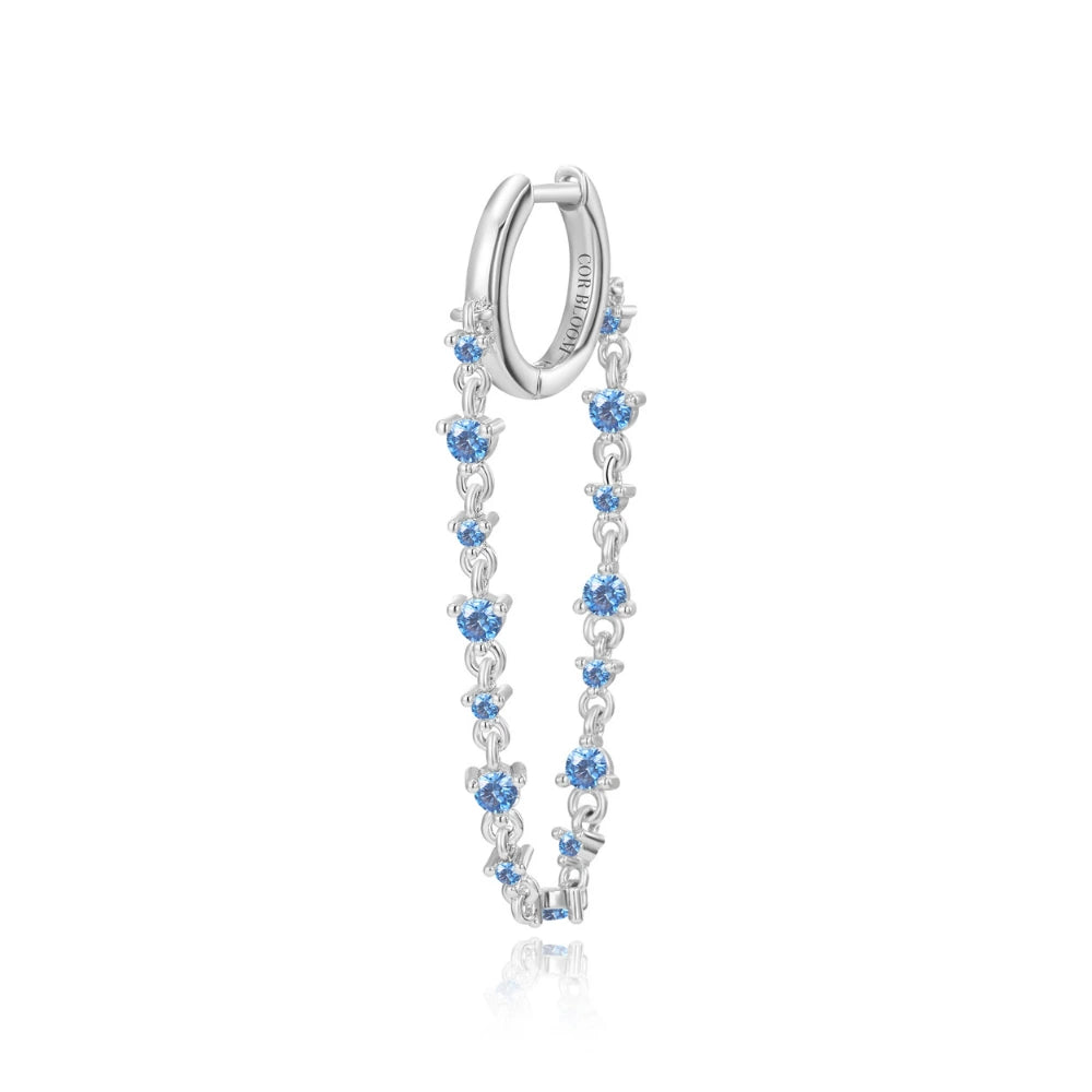 Livia Ocean Blue Aquamarine Dangling Chain Hoop Earring