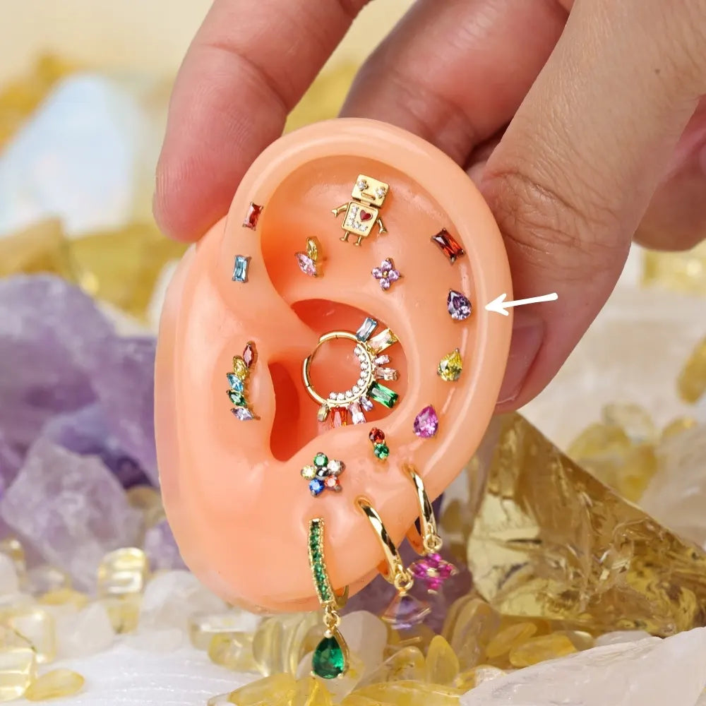 Titanium Apion Amethyst Waterdrop Flat Back Stud
