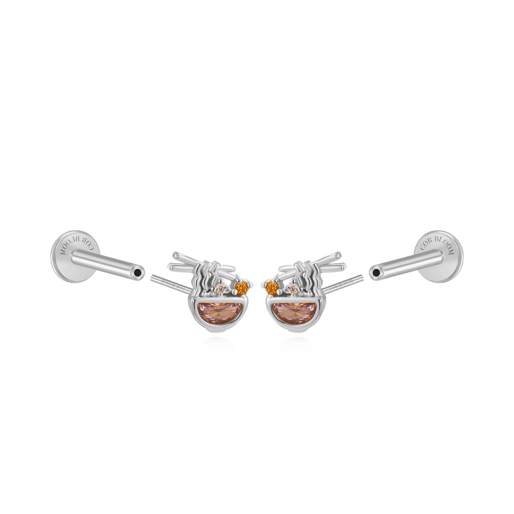 Cute Ramen Flat Back Stud - Pink (Pair)