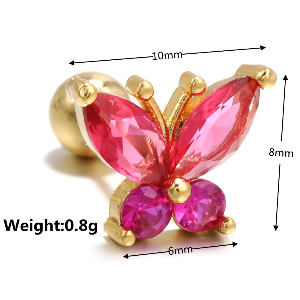 Red Butterfly Barbell Piercing (20G)