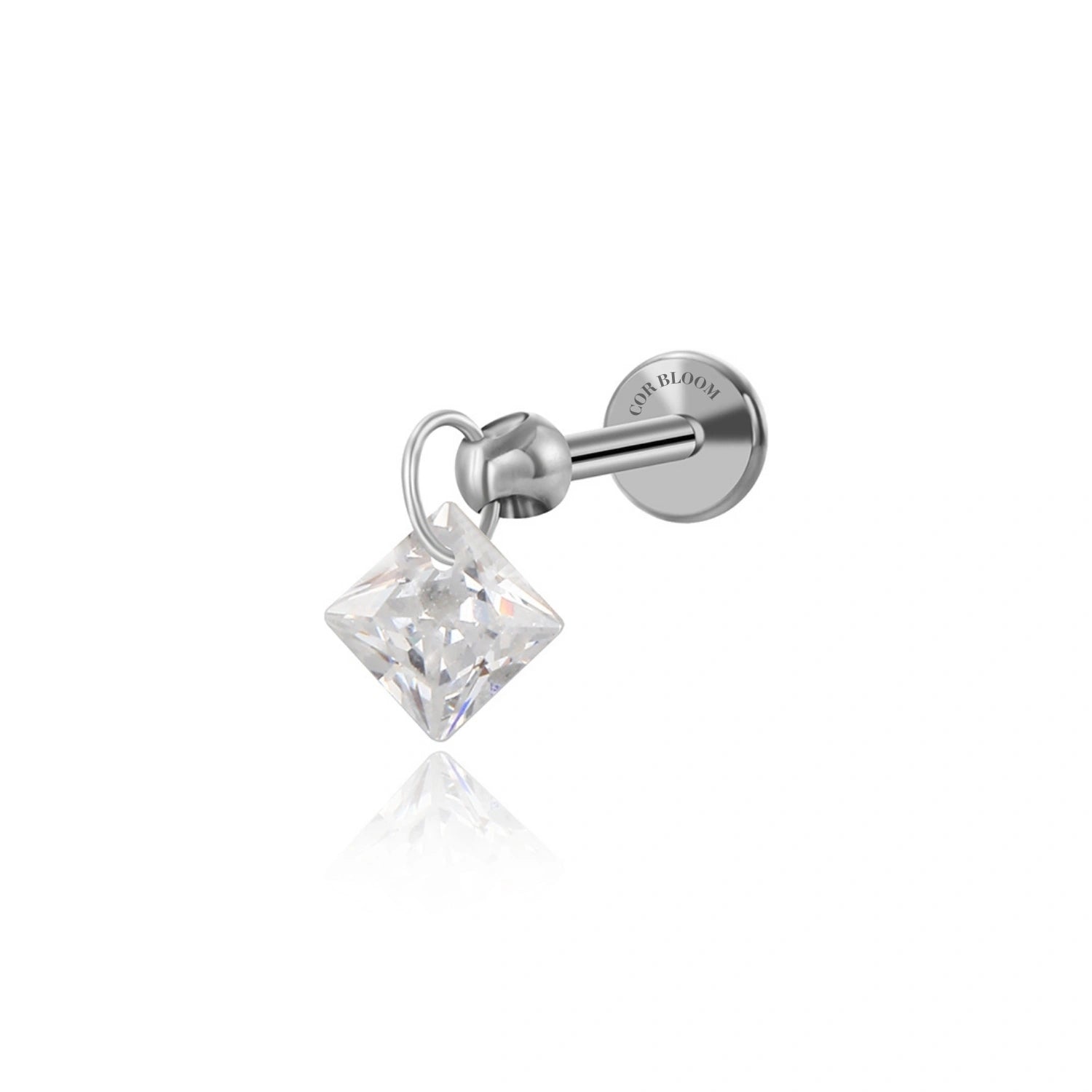 Titanium Floating Crystal Charm Flat Back Stud Earring