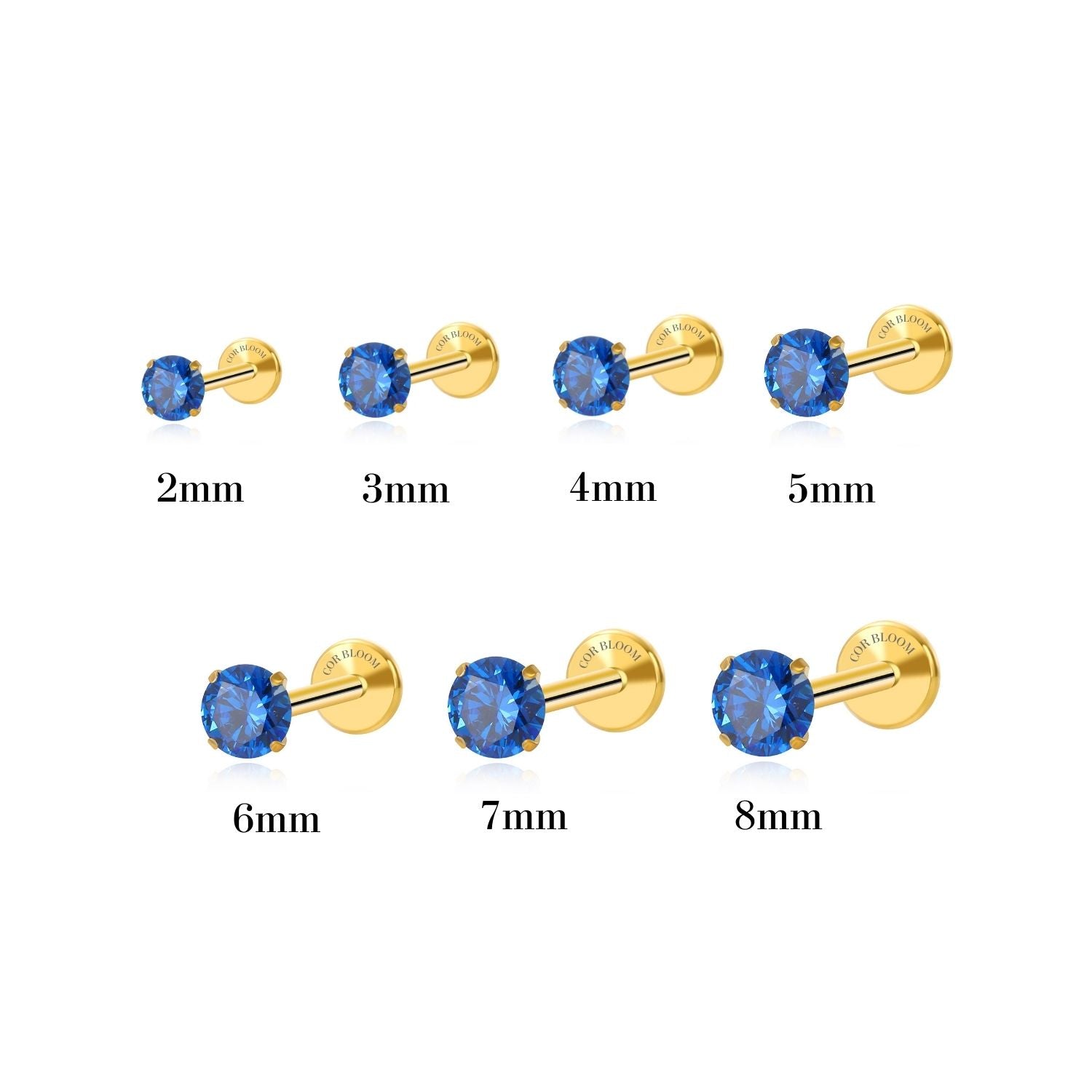 Titanium Multisize Blue Sapphire Piercing Stud