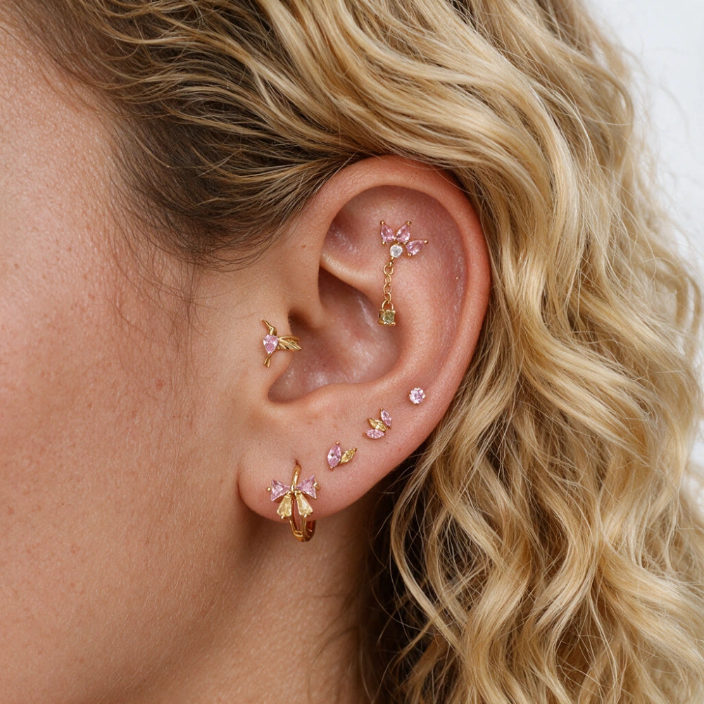 Titanium Akosua Mini Duo Petal Pink & Yellow Stud - Spring