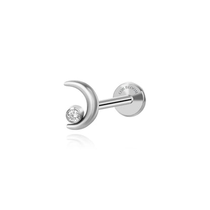 Titanium Alkmini Simple Diamond Moon Flat Back Stud