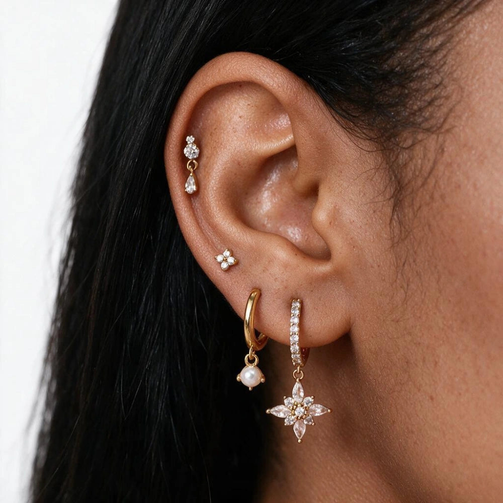 Titanium Yuri Waterdrop Push Pin Stud - White Crystal