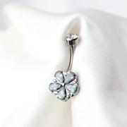 Titanium Dainty Flower Belly Button Ring - Dark Iridescent