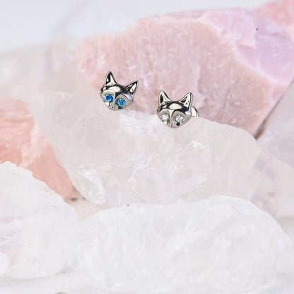 Titanium Aquamarine Eye Fox Piercing Stud