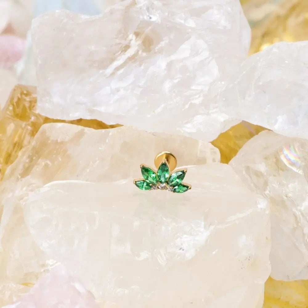 Titanium Xanthe Green Emerald Lotus Flat Back Stud