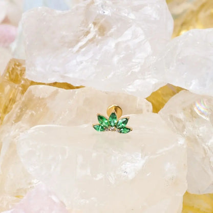 Titanium Xanthe Green Emerald Lotus Flat Back Stud