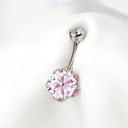 Titanium Dainty Flower Belly Button Ring - Pink